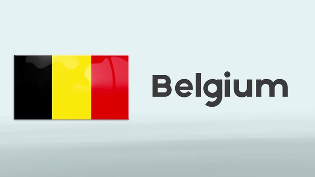 3d Presentation promo intro in white background with a colorful ribon of the flag and country of Belgium