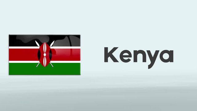 3d Presentation promo intro in white background with a colorful ribon of the flag and country of Kenya