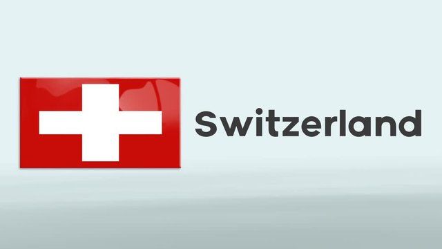 3d Presentation promo intro in white background with a colorful ribon of the flag and country of Switzerland