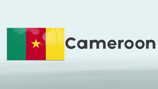 3d Presentation promo intro in white background with a colorful ribon of the flag and country of Cameroon