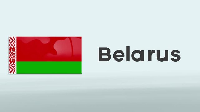 3d Presentation promo intro in white background with a colorful ribon of the flag and country of Belarus