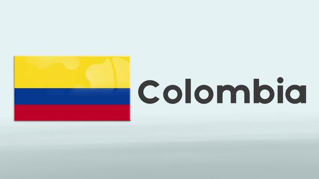 3d Presentation promo intro in white background with a colorful ribon of the flag and country of Colombia