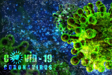 Illustration of corona viruses, covid-19 on black background.