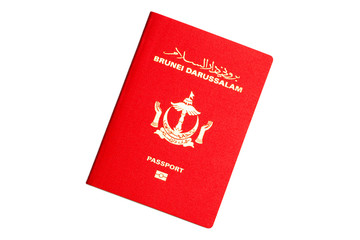 Red biometric passport of Brunei Darussalam isolated on white background