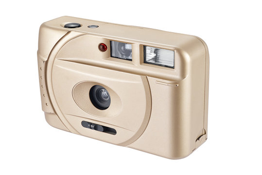 Film compact camera isolated on white background