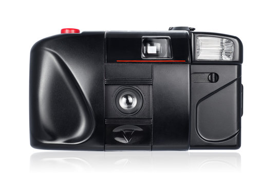 Black compact camera isolated on white background