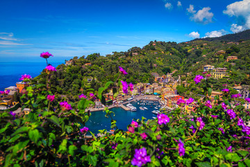 Portofino resort with harbor view from the hills, Liguria, Italy
