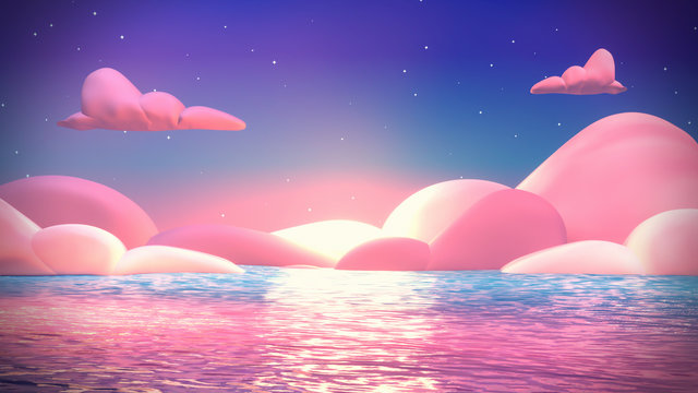 Beautiful cartoon ocean scene. 3d rendering picture.