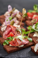 canape with meat  and vegetables