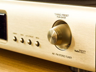 A close up of the hi-fi radio tuner front panel.