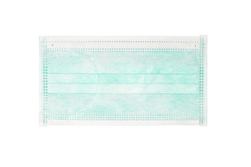 Standard 3-ply face mask with ear strap isolated on a white background, covid-19 virus prevention concept