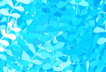 Light BLUE vector doodle pattern with leaves.