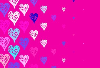 Light Multicolor vector template with doodle hearts.