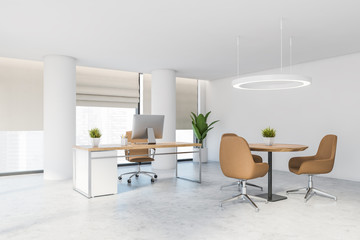 Fototapeta na wymiar White CEO office with lounge area