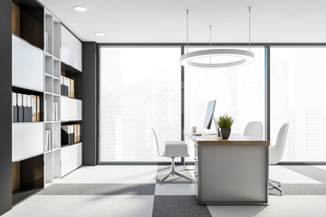 Gray panoramic CEO office interior