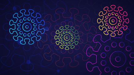 Coronavirus disease COVID-19 glowing neon colored background