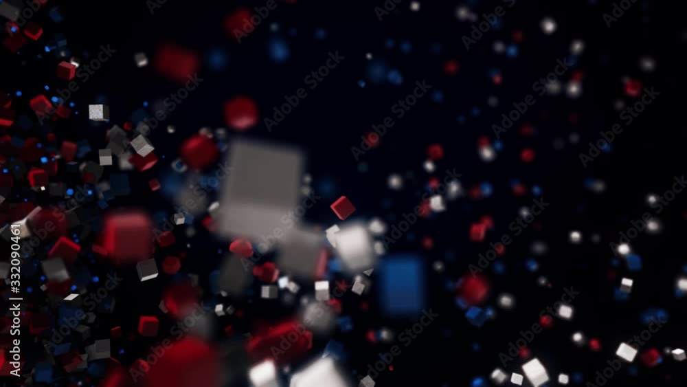 Poster small colorful particles flying isolated on black background and forming a circle shape. animation. 
