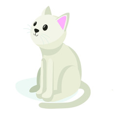 cartoon cute sitting white cat isolated on white background