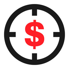 Target icon with money symbol for website etc. Web flat button, vector illustration
