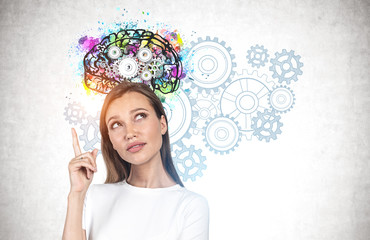 Fototapeta premium Woman with bright idea brainstorming