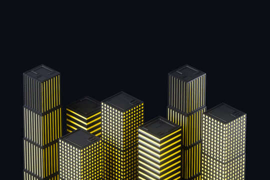 Yellow city model over black background