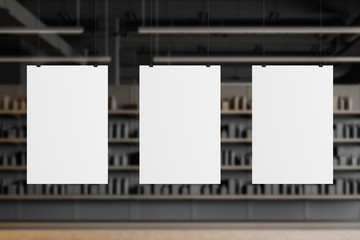 Fototapeta premium Three mock up posters in gray supermarket