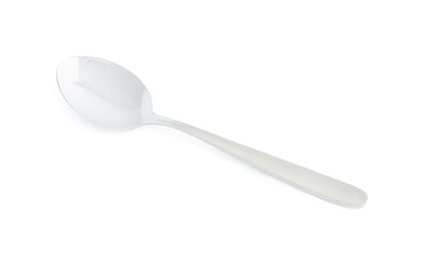 Clean shiny silver spoon isolated on white