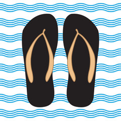 Flip flop on the background of the sea wave.