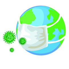 medical face mask on blue planet earth covid-19 coronavirus flu sars symbol icon isolated on white background
