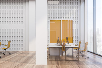 White panoramic open space office, side view