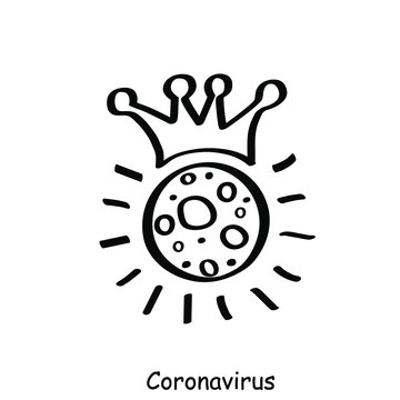 Coronavirus COVID-2019. Bacteria Cell Icon logo. 2019-nCoV sign. Doodle. Hand drawn. Modern, children's style. Fashion print for clothes, cards, picture, poster, banner for websites. Vector 