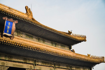 Fototapeta na wymiar BEIJING, CHINA - DECEMBER 29, 2019. Hall of Supreme Harmony roof detail, Forbidden City, Beijing