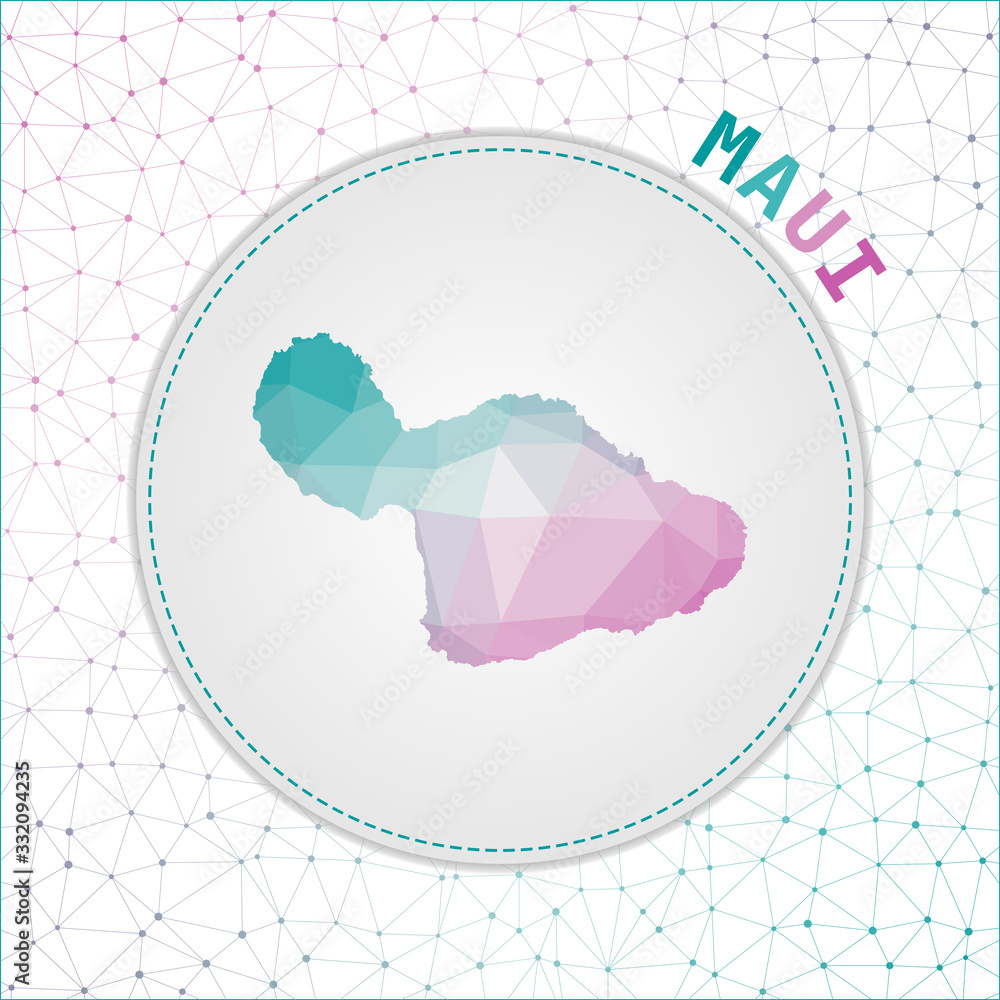 Poster vector polygonal maui map. map of the island with network mesh background. maui illustration in tech