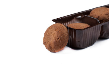 Chocolate cookie isolated on white background.Copy space