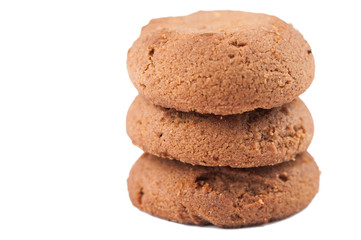 Chocolate cookie isolated on white background.Copy space