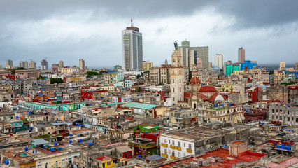 Aerial view of the city of Havana with a stormy sky