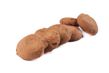 Chocolate cookie isolated on white background.Copy space