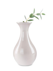 White vase with flower isolated on white