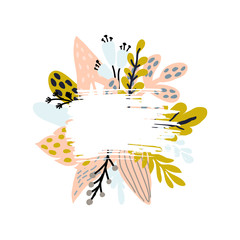 Vector Floral frame with blue and pink leaves