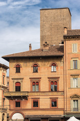 Palazzo and Torre degli Scappi, medieval tower and palace with frescoes (1219-1220) in Bologna downtown, Emilia-Romagna, Italy, Europe © Alberto Masnovo