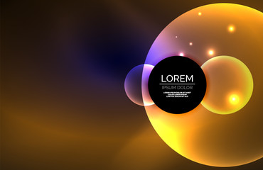 Neon shiny transparent glowing circles with light effects. Techno futuristic vector abstract background For Wallpaper, Banner, Background, Card, Book Illustration, landing page