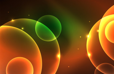 Neon shiny transparent glowing circles with light effects. Techno futuristic vector abstract background For Wallpaper, Banner, Background, Card, Book Illustration, landing page