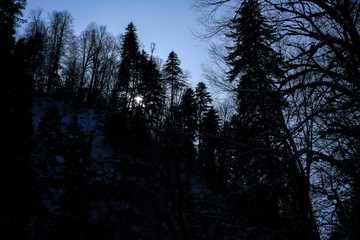 The winter canyon of the Kurdzhips river. Guam gorge. Russia
