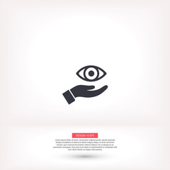 the eye icon in the hand icon , lorem ipsum Flat design