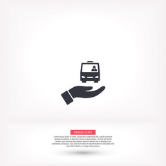 Bus in the hand icon , lorem ipsum Flat design