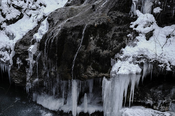 The winter canyon of the Kurdzhips river. Guam gorge. Russia
