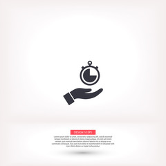Stopwatch in hand icon , lorem ipsum Flat design