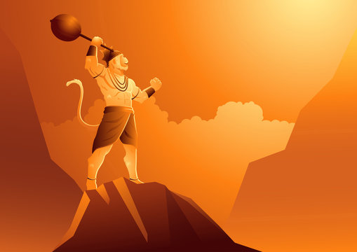 Hanuman standing on mountain