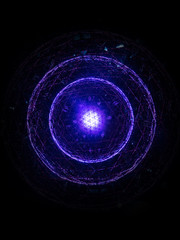 Artificial intelligence depicted as a cyber purple eye against a black background - technology is...