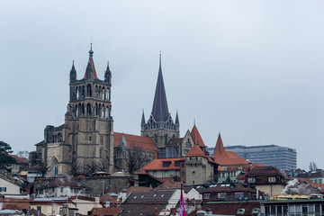 Fototapeta premium View of the ancient neighbourhood in Lausanne